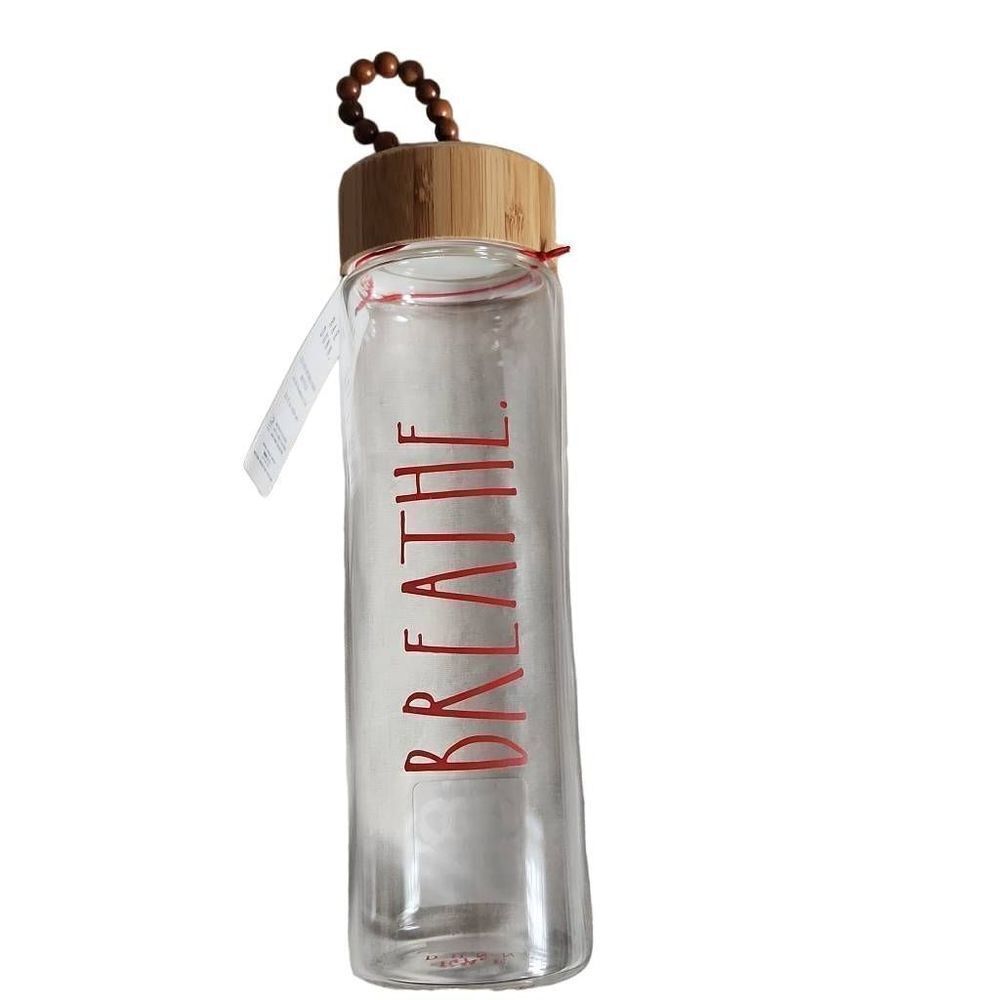 Rae Dunn Breathe Glass Hydration 22 Fl oz Bottle with Bamboo Lid